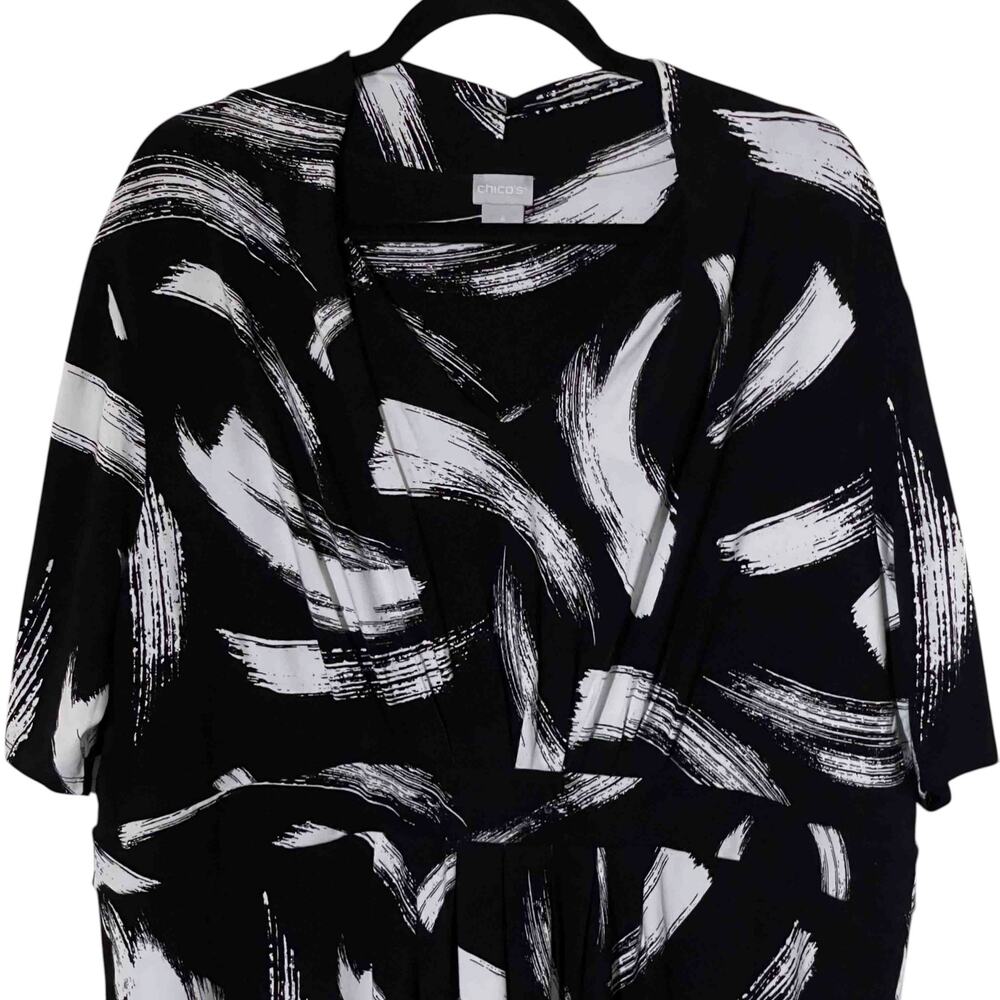 Chico's Classic Pleated Short Dress Size 20 Black White Pockets Printed Casual - Picture 4 of 8